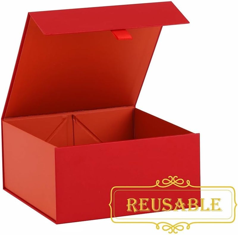 PLINJOY 5 Pcs Red Gift Box 8x8x4 Inches Small Gift Boxes for Presents with Magnetic Closure Lid Luxury Collapsible Gift Box Bridesmaid, Wedding, Birthday Boxs for Gift Packaging - Image 2